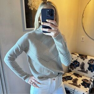 Nordstrom Chevron Stripe Mock Neck Sweater - Cream & Taupe